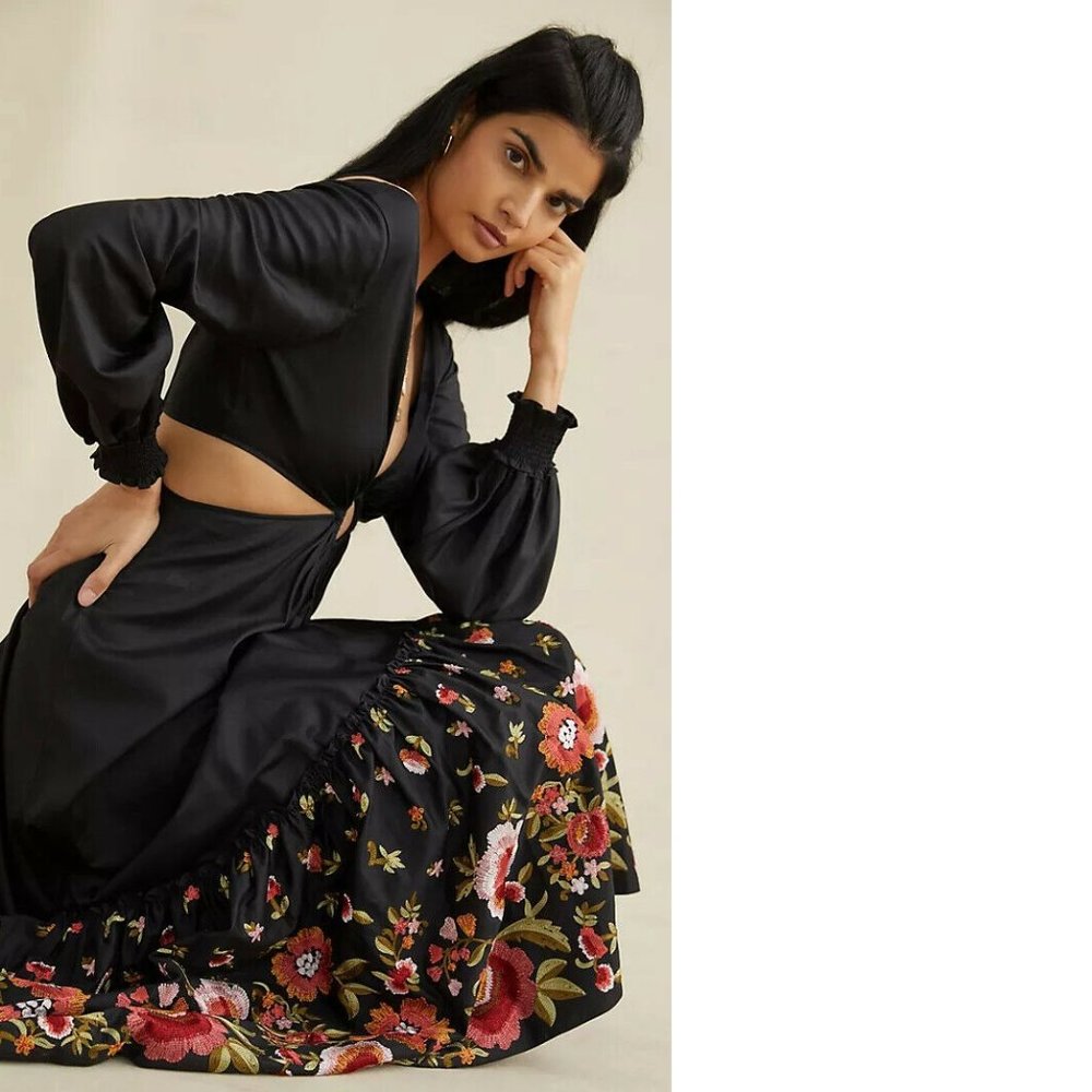 Anthropologie Karolina embroidered Cut-Out Maxi Dress - Picture 3 of 6